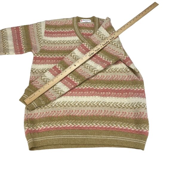 Osterman Angora Sweater Mens Size 42 Multi Striped Wool Blend V Neck Pullover - Picture 3 of 10